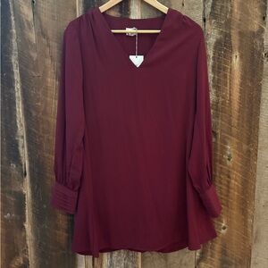 Burgundy V-Neck Blouse